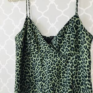 Leopard Print Black & Green Spaghetti Strap Dress